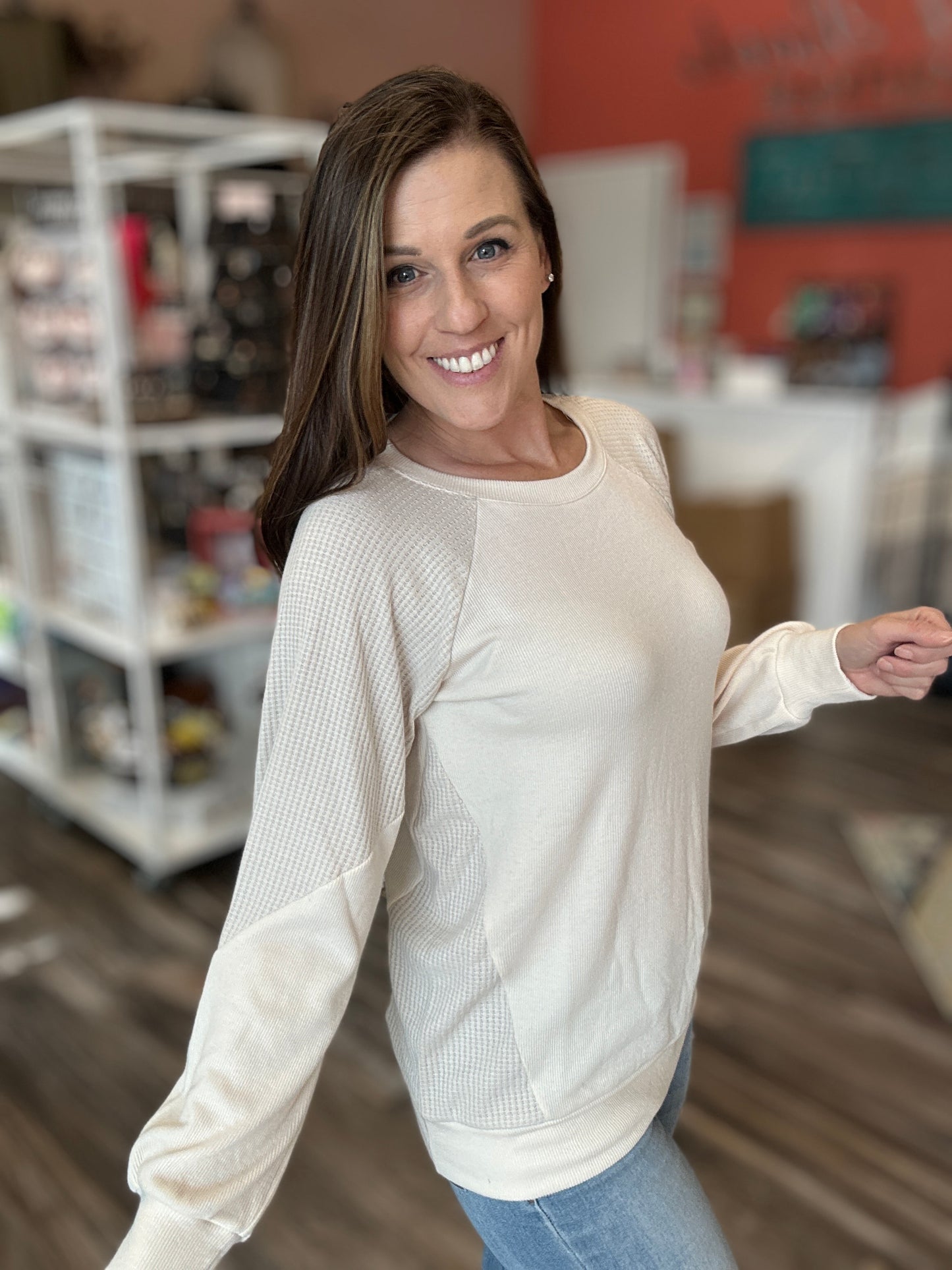 Cream Contrasting Long Sleeve