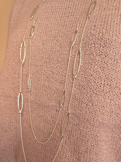 Silver Oval Double Chain Necklace