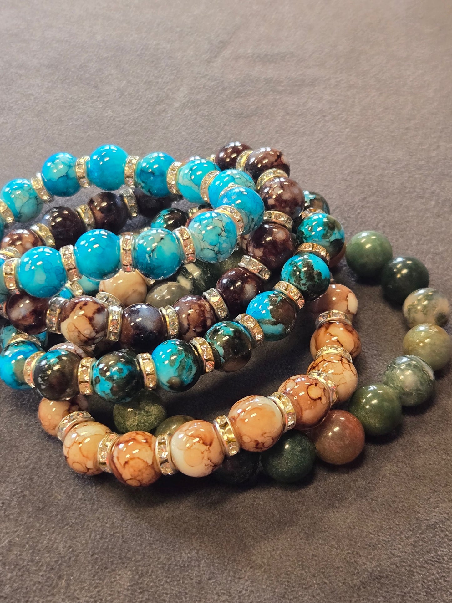 Medium Polished Bead Stretch Bracelet with Crystal Accents