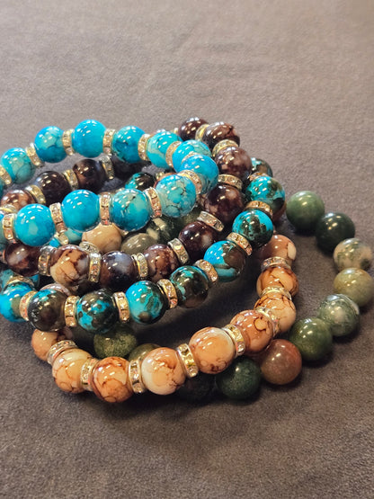 Medium Polished Bead Stretch Bracelet with Crystal Accents