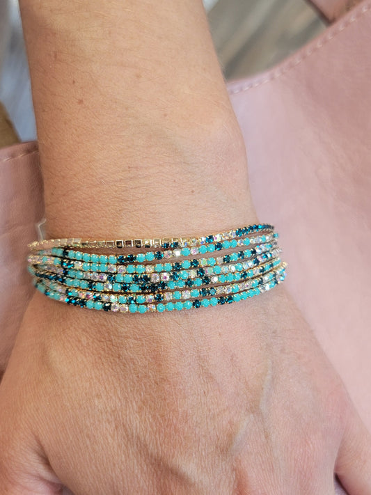 Aqua & Turquoise Stack Stretch Bracelet