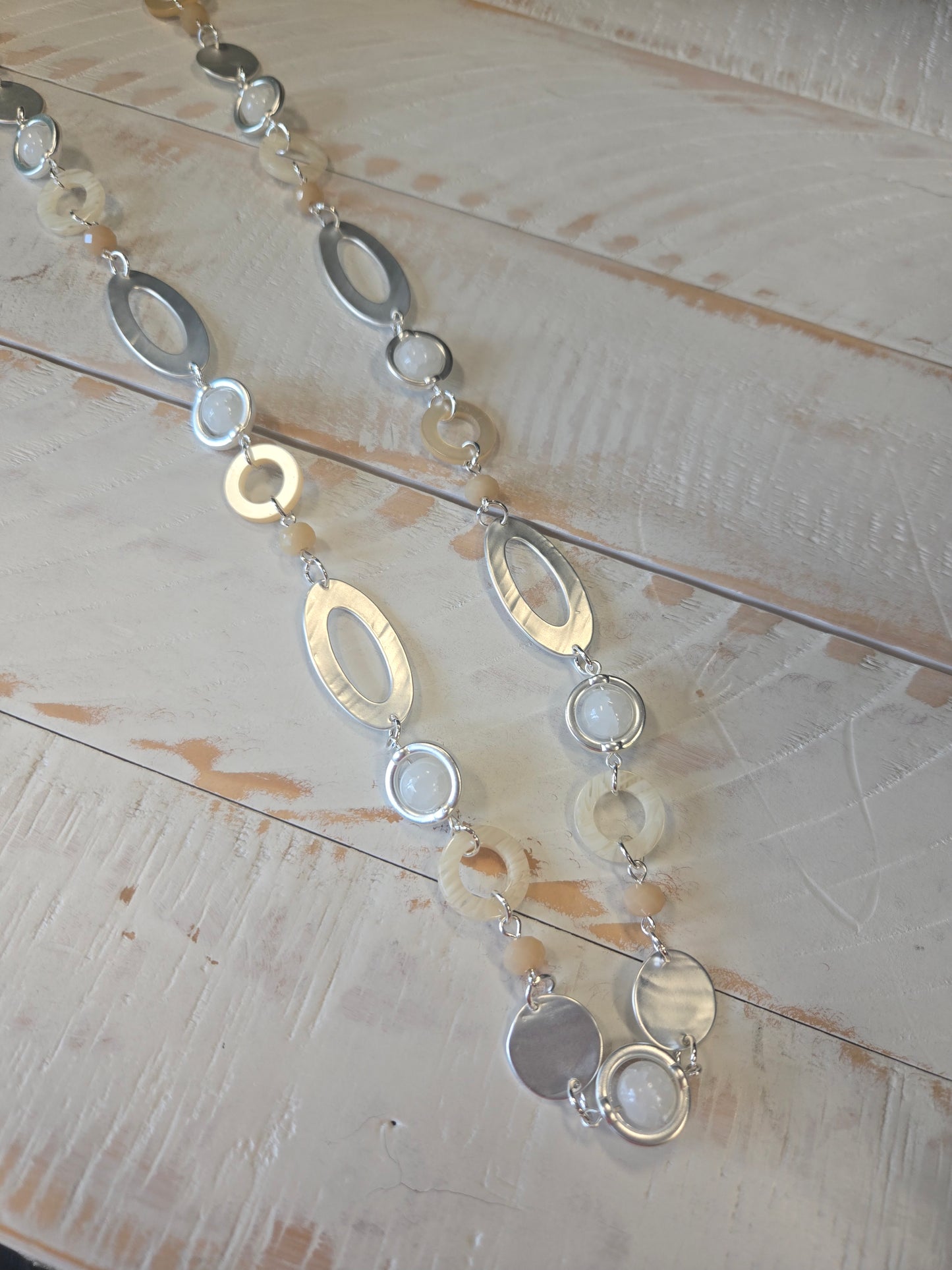 Silver and taupe Long Necklace