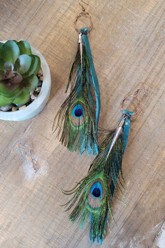 Peacock Feather Tassel Earrings