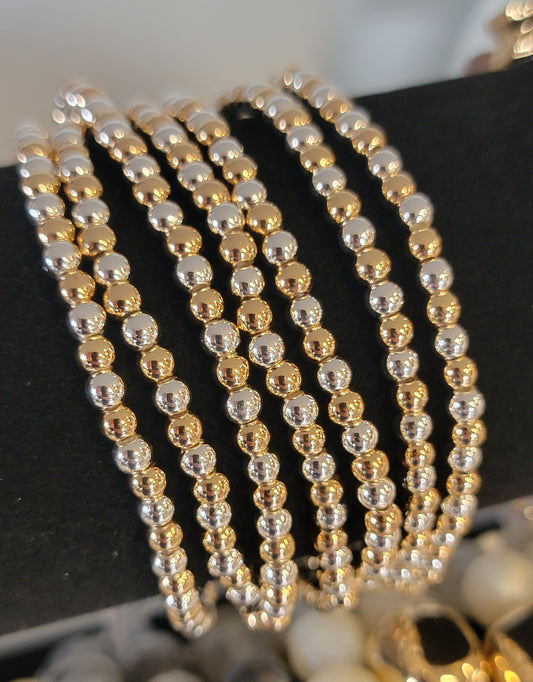 Gold and Silver Stretch Bracelet-Set of 7
