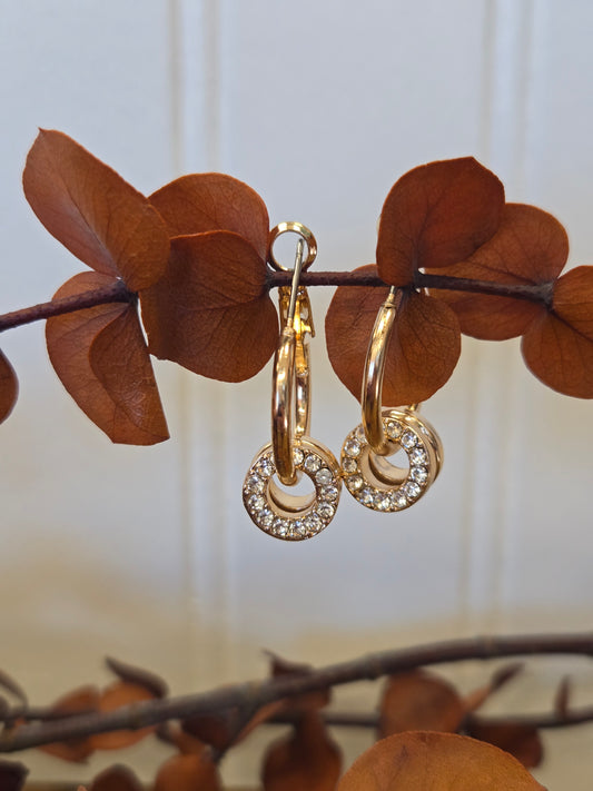 Gold Hoop With Rhinestone Hoop Accent Earring