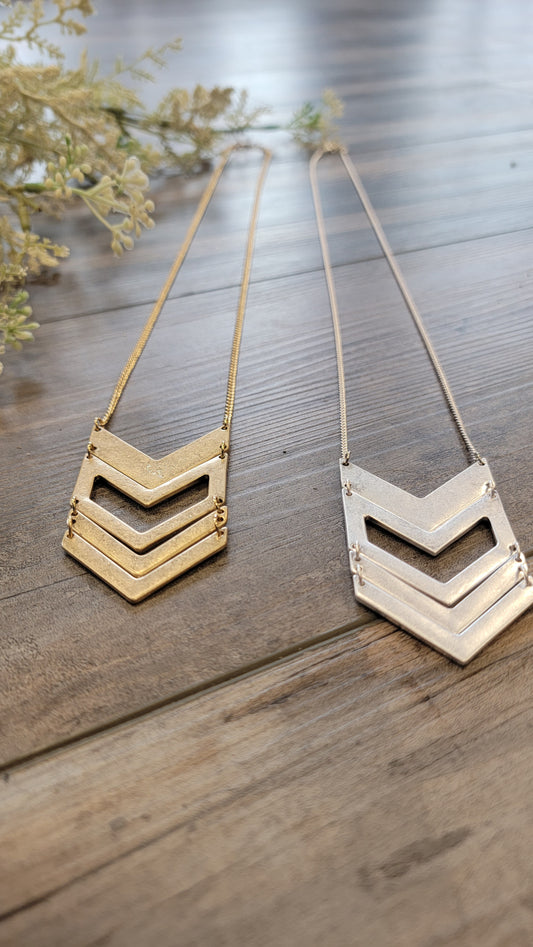 Chevron Metal Pendant Necklace