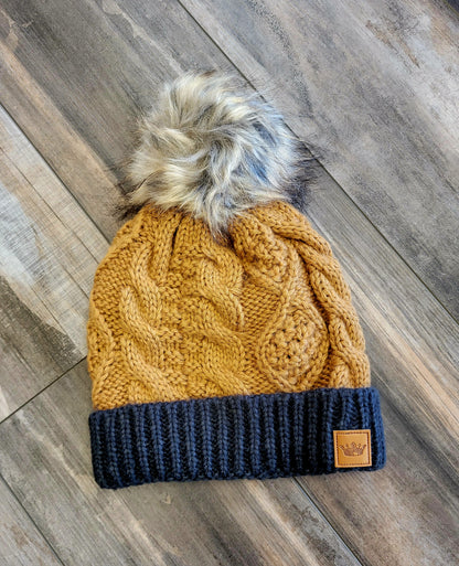 Cable Knit Hat with Trim