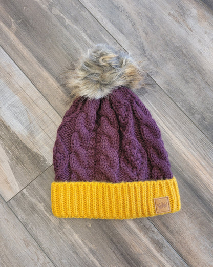 Cable Knit Hat with Trim
