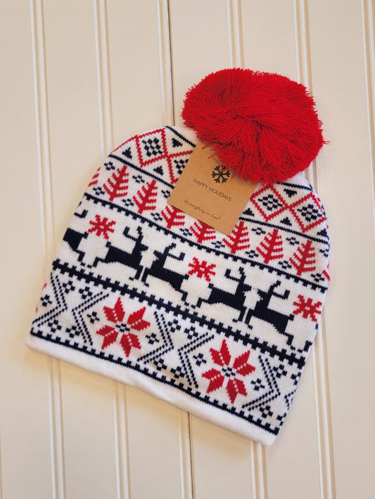 Nordic Beanie with Red Pom