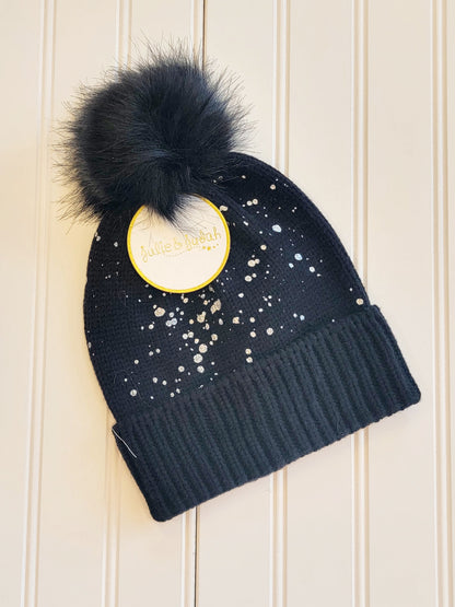 Kids Paint Splatter Beanie with Pom