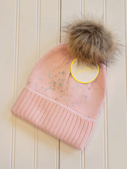 Kids Paint Splatter Beanie with Pom