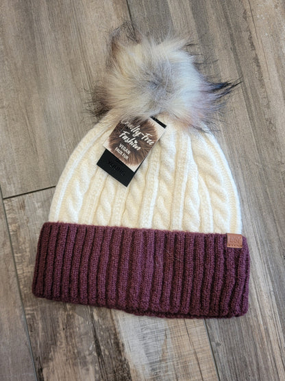 Cable Knit Contrast Cuff Beanie