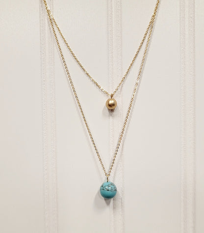 Double Charm and Stone Necklace