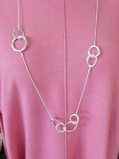 Silver Chain Ring Cluster Necklace