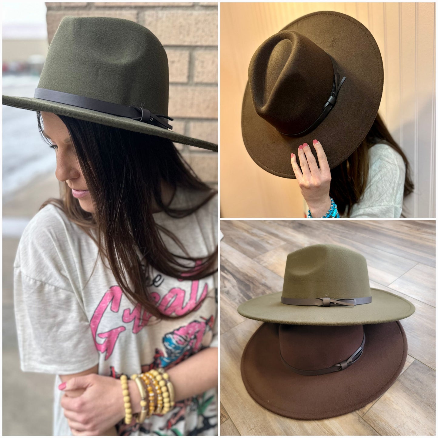 Felt Wide Brim Hat with Solid Leather Band