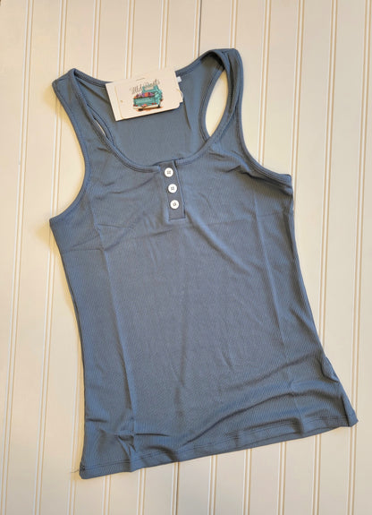 Ribbed Tank Top with Button Detail