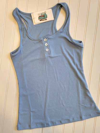 Ribbed Tank Top with Button Detail