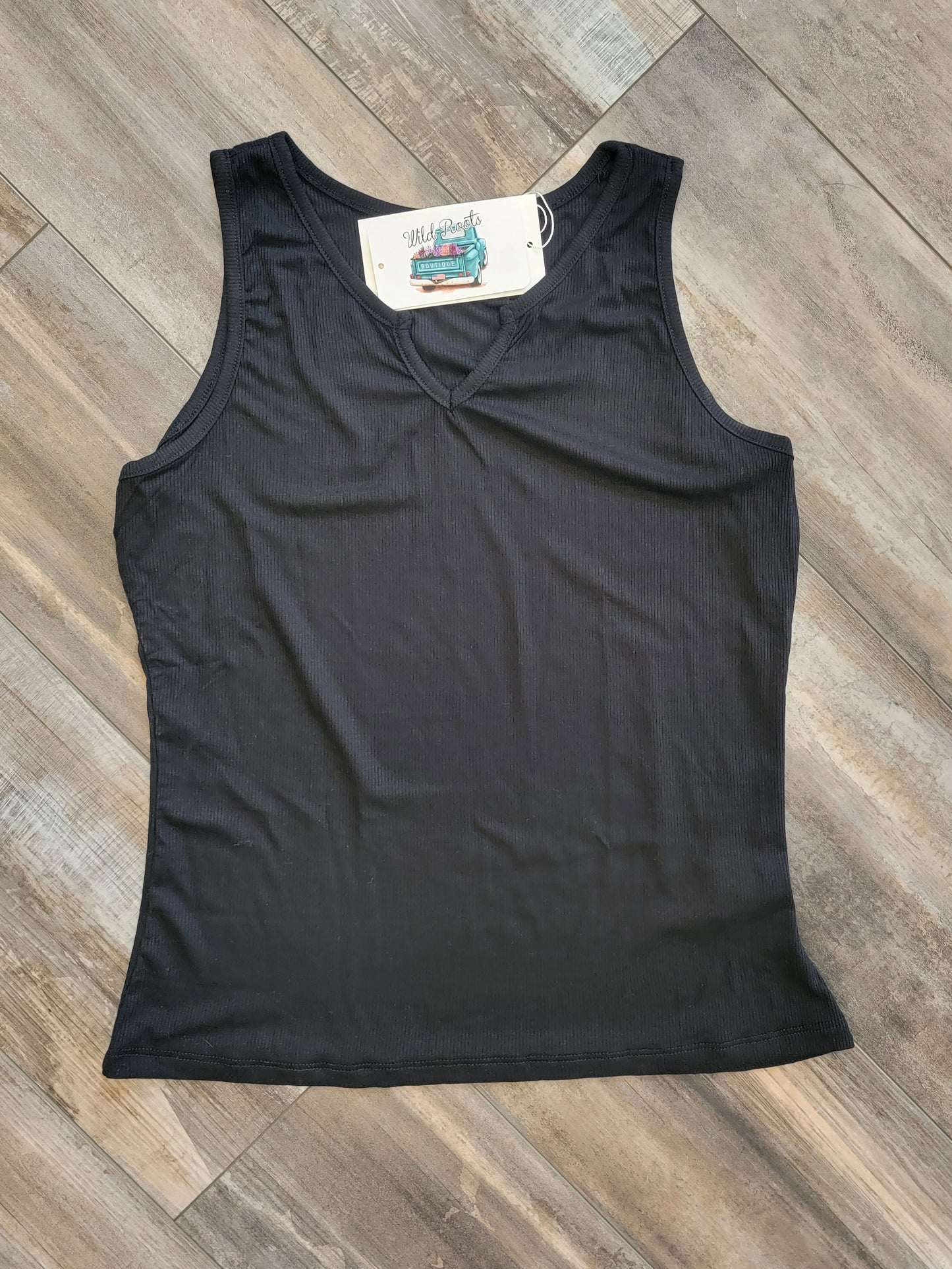 Ribbed Tank with Neck Detail