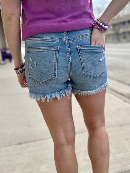 Lightwash "Amy" Buttonfly Shorts