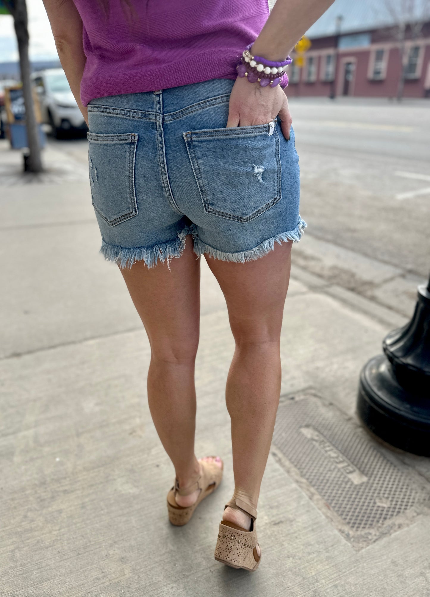 Lightwash "Amy" Buttonfly Shorts