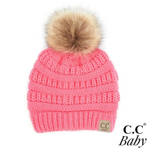 C.C. Baby Knit Beanie with Fur Pom