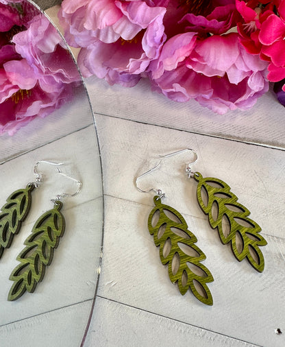 Olive Branch Wood Earrings