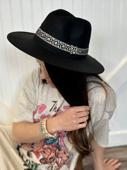 Wide Brim Hat with Small Aztec Band