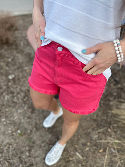 French Pink Frayed Molly Shorts