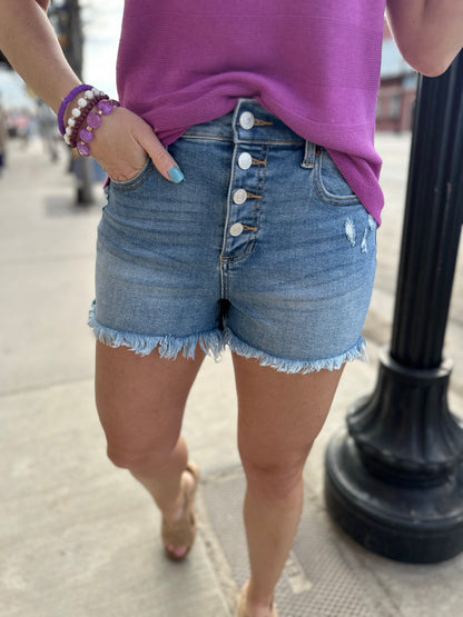 Lightwash "Amy" Buttonfly Shorts