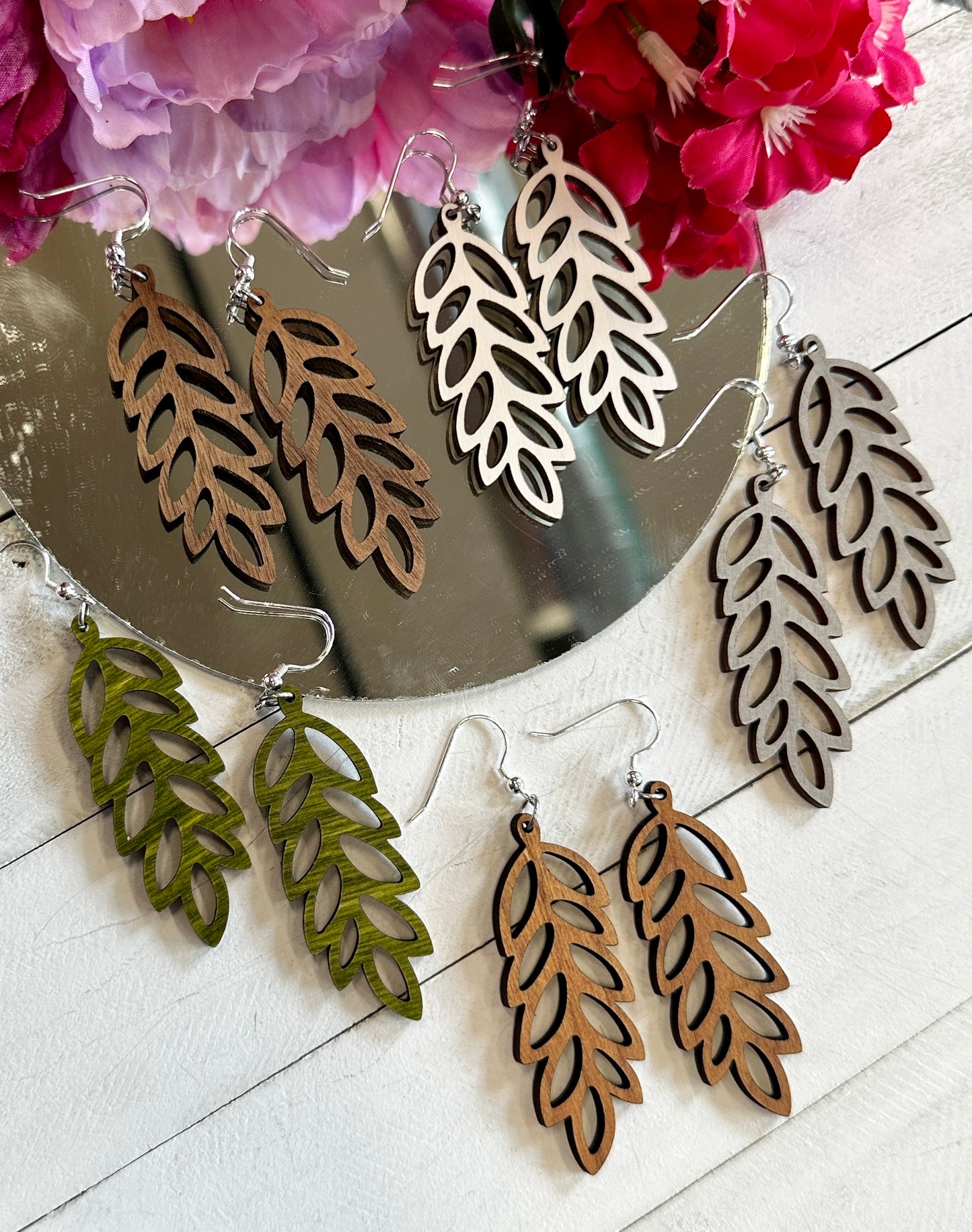 Olive Branch Wood Earrings