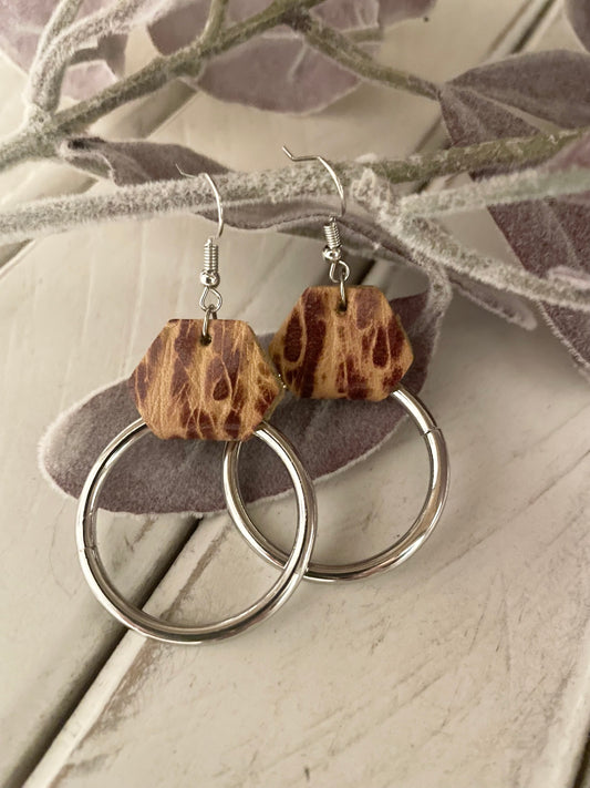 Round Silver Earrings with Leather Accent