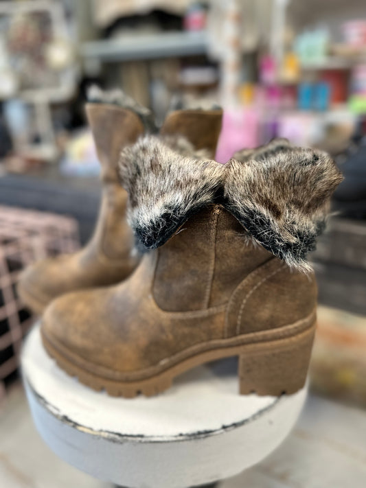 Very G Tan Bootie with Faux Fur